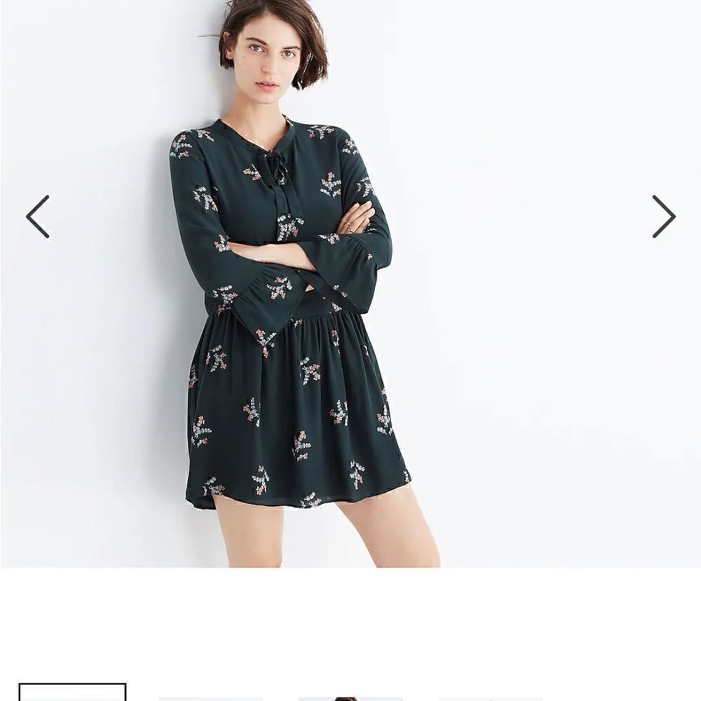 Madewell Silk Tie Neck Dress in Wild Botanic
